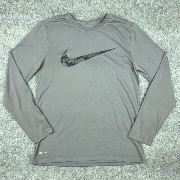Nike Other - Nike Shirt Mens Medium Gray Long Sleeve Dri Fit Camo Swoosh Activewear Tee